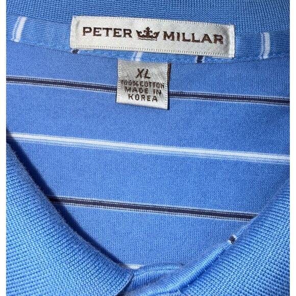 PETER MILLAR Mens XL POLO Golf SHIRT Blue Stripe 100% cotton - Picture 2 of 6